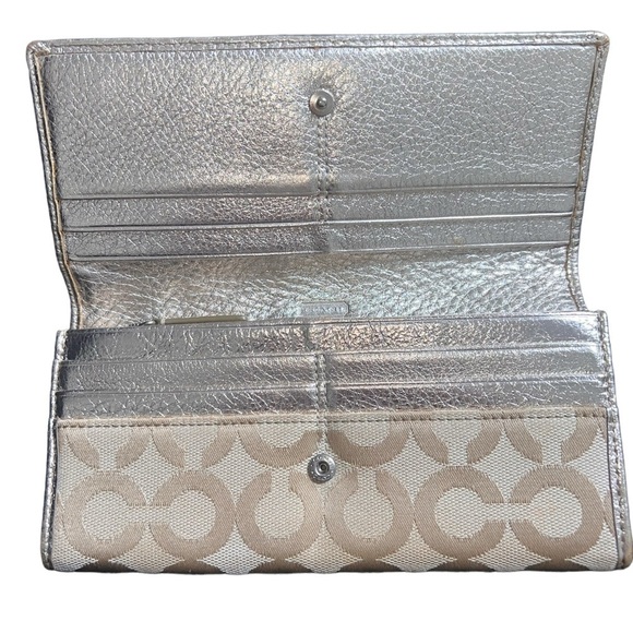 {Coach Julia Op Art Gold Monogram Canvas & Metallic Leather Long Snap Wallet} - Picture 10 of 11